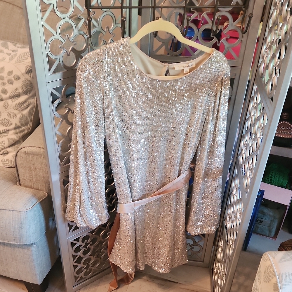 Silver Sequin Dress with Belt